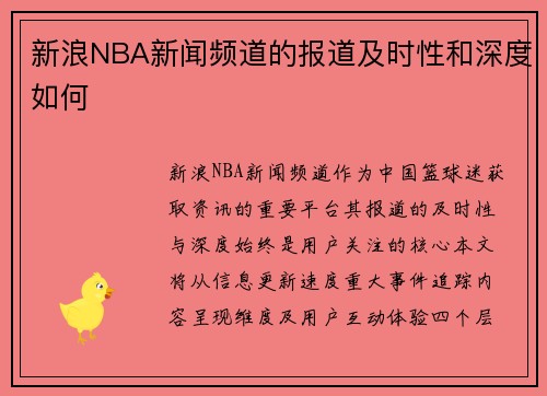 新浪NBA新闻频道的报道及时性和深度如何